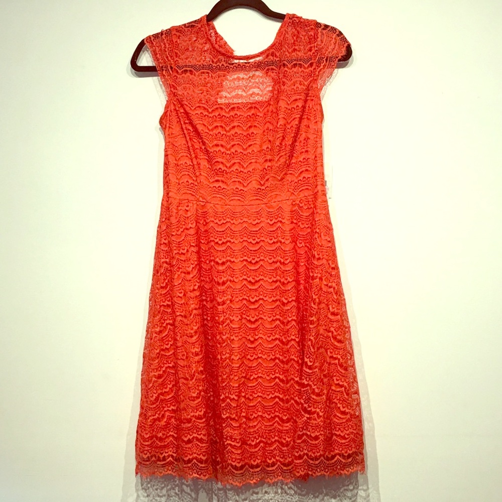 Coral Jessica Simpson Open Back Lace Dress